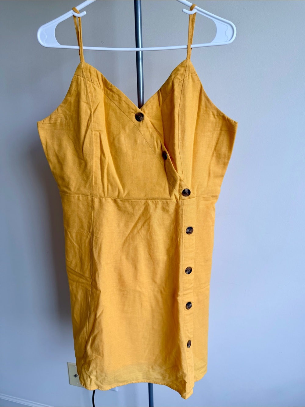 American Eagle Outfitters Yellow Linen Button-Front Dress